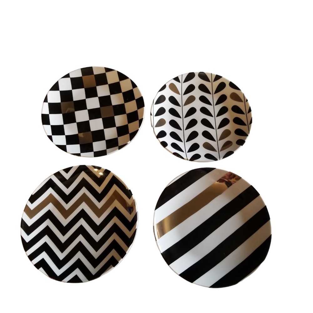 Designer Dessert Plates w/ 14k Gold Original Box Set of 4 - Geo Design 6"